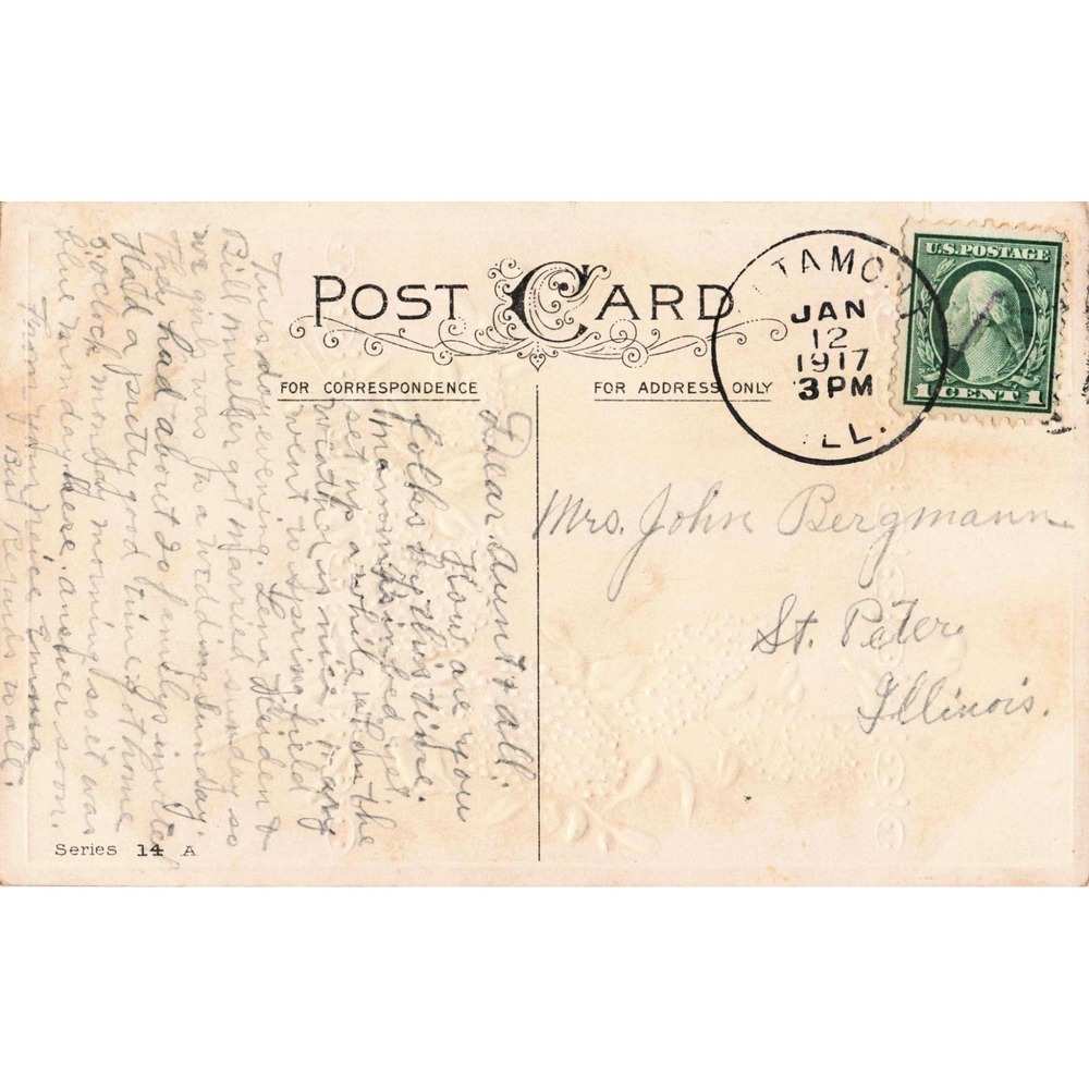 Vintage 1917 Loving Remembrance Postcard Lilacs Sheep Tamms IL Postmark VG - Picture 2 of 2